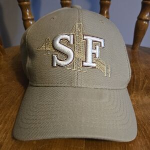 San Francisco Embroidered Beige Cap Red And Gold Trim Wool Blend Hat Adjustable